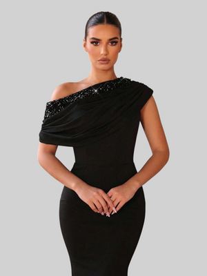 Vestido de Festa Longo Assimétrico Paetê Paola