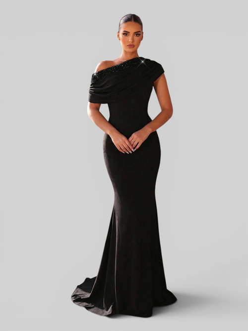 Vestido de Festa Longo Assimétrico Paetê Paola