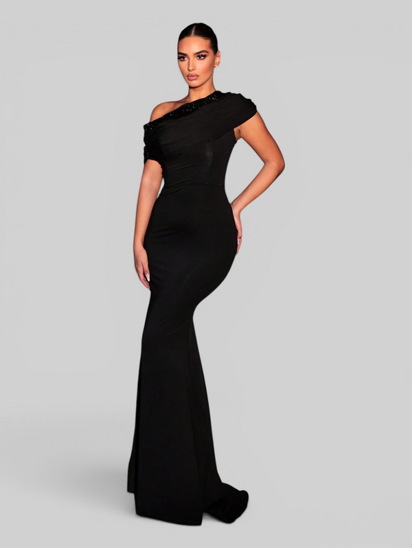 Vestido de Festa Longo Assimétrico Paetê Paola
