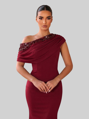 Vestido de Festa Longo Assimétrico Paetê Paola