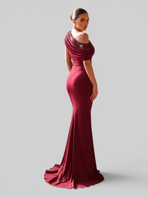 Vestido de Festa Longo Assimétrico Paetê Paola