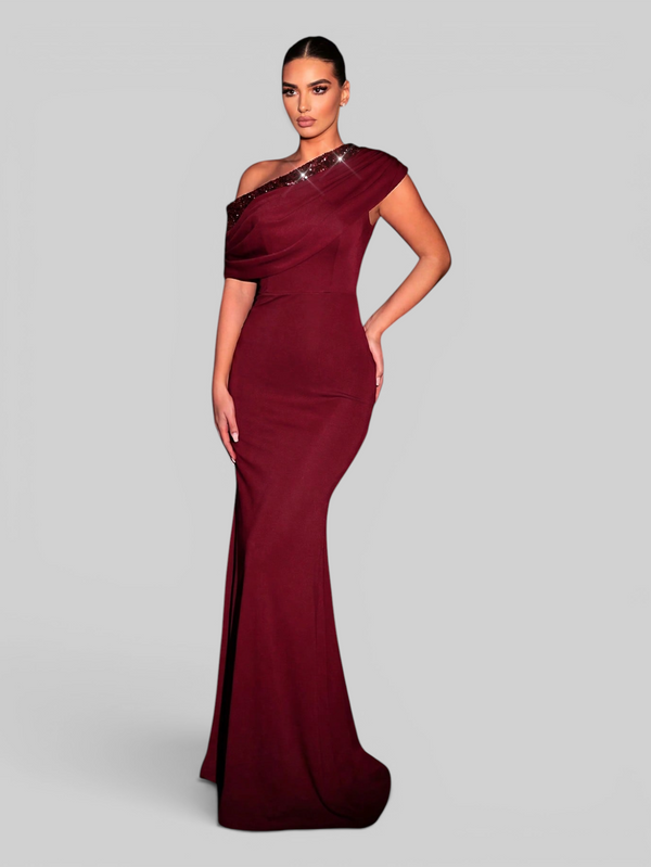 Vestido de Festa Longo Assimétrico Paetê Paola