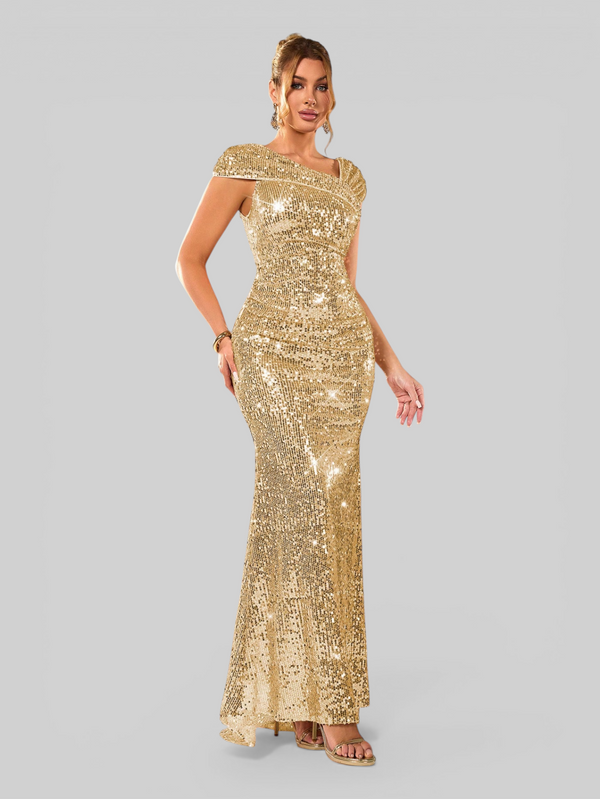 Vestido de Festa Longo Assimétrico Paetê Voltz