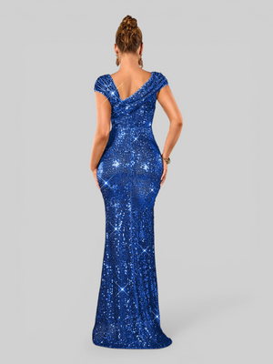 Vestido de Festa Longo Assimétrico Paetê Voltz