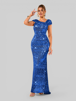Vestido de Festa Longo Assimétrico Paetê Voltz