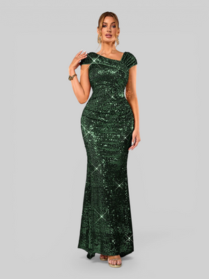 Vestido de Festa Longo Assimétrico Paetê Voltz
