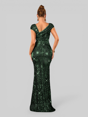 Vestido de Festa Longo Assimétrico Paetê Voltz