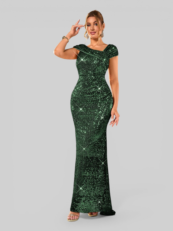 Vestido de Festa Longo Assimétrico Paetê Voltz