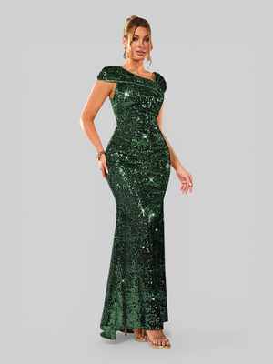 Vestido de Festa Longo Assimétrico Paetê Voltz