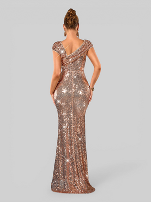 Vestido de Festa Longo Assimétrico Paetê Voltz
