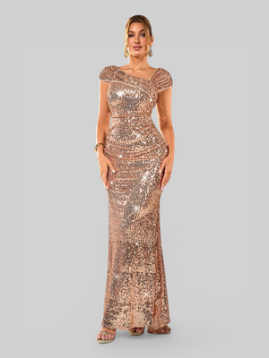 Vestido de Festa Longo Assimétrico Paetê Voltz