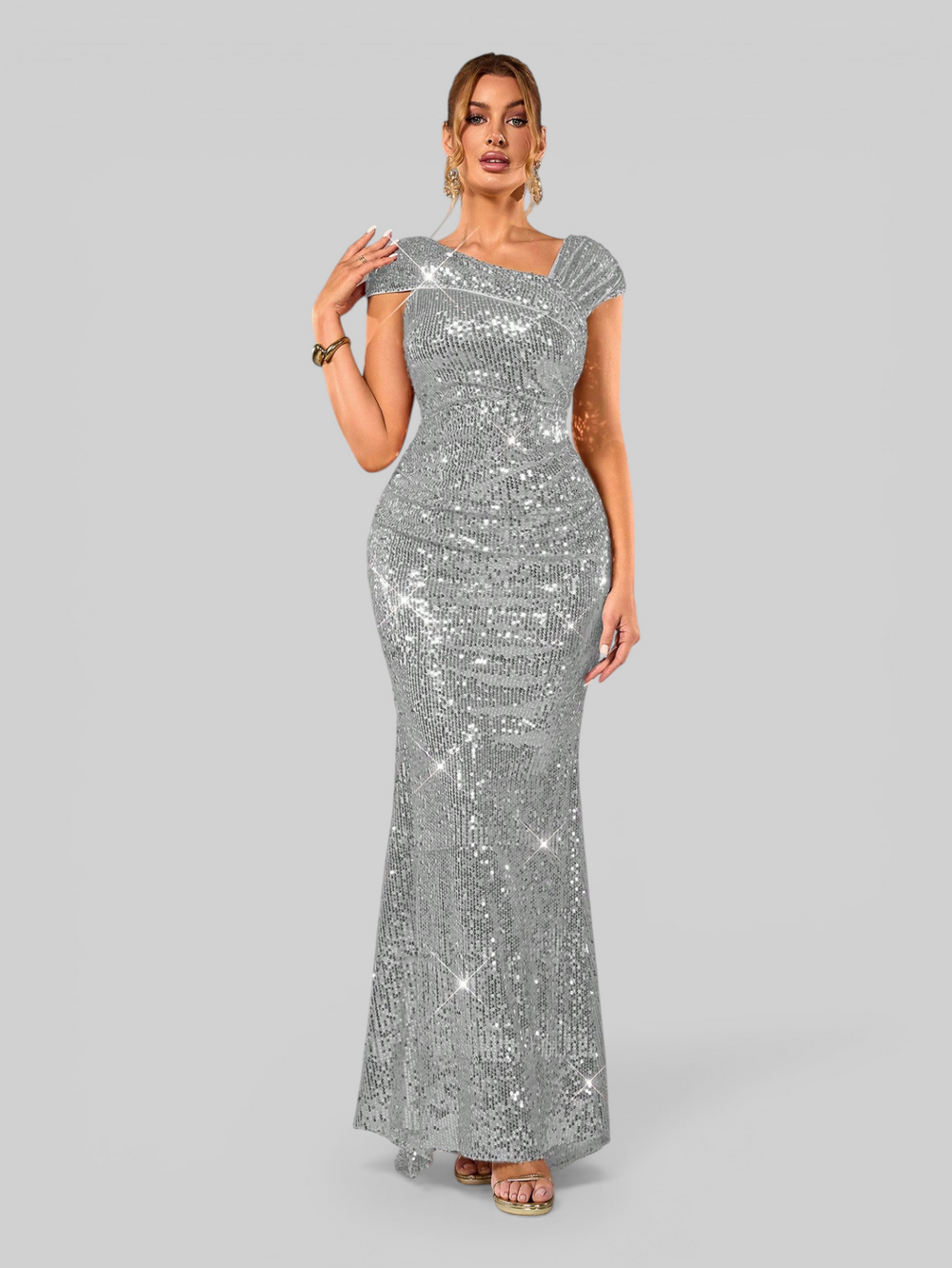 Vestido de Festa Longo Assimétrico Paetê Voltz