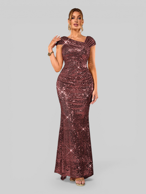 Vestido de Festa Longo Assimétrico Paetê Voltz