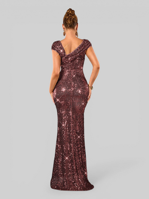 Vestido de Festa Longo Assimétrico Paetê Voltz