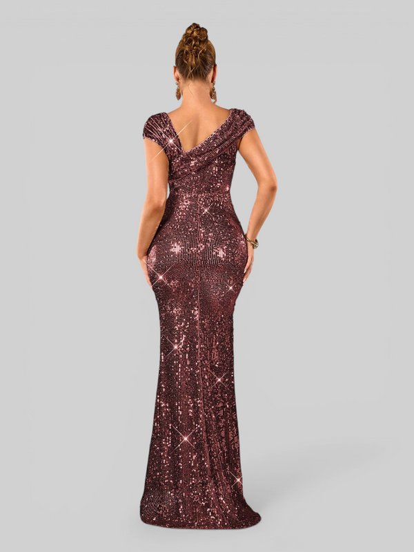 Vestido de Festa Longo Assimétrico Paetê Voltz