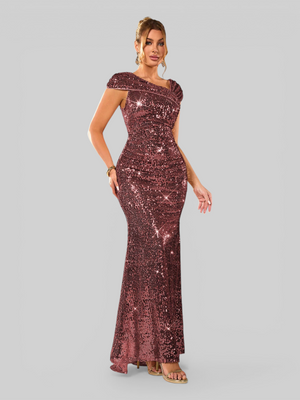Vestido de Festa Longo Assimétrico Paetê Voltz