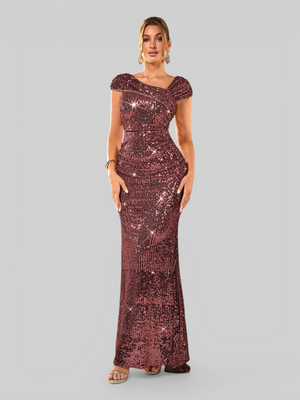 Vestido de Festa Longo Assimétrico Paetê Voltz