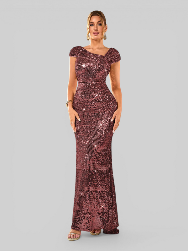 Vestido de Festa Longo Assimétrico Paetê Voltz