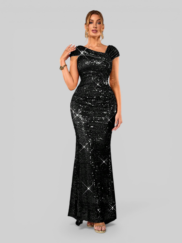 Vestido de Festa Longo Assimétrico Paetê Voltz
