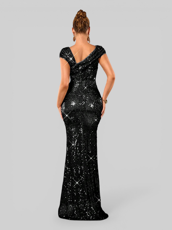 Vestido de Festa Longo Assimétrico Paetê Voltz