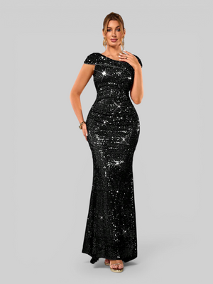 Vestido de Festa Longo Assimétrico Paetê Voltz