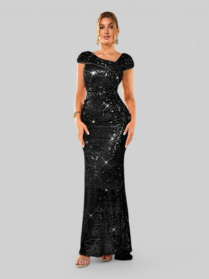 Vestido de Festa Longo Assimétrico Paetê Voltz