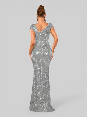 Vestido de Festa Longo Assimétrico Paetê Voltz