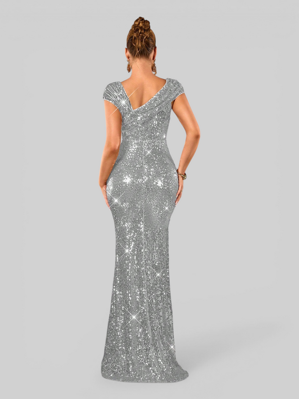 Vestido de Festa Longo Assimétrico Paetê Voltz