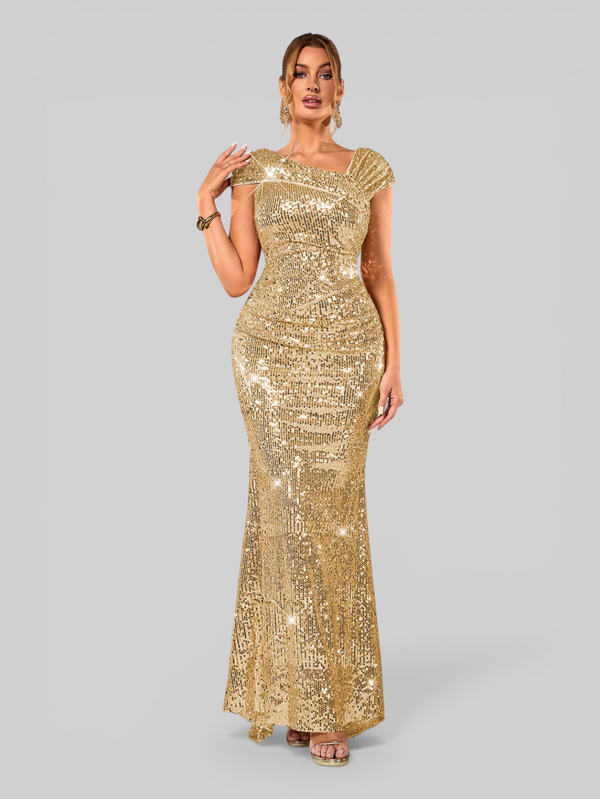 Vestido de Festa Longo Assimétrico Paetê Voltz