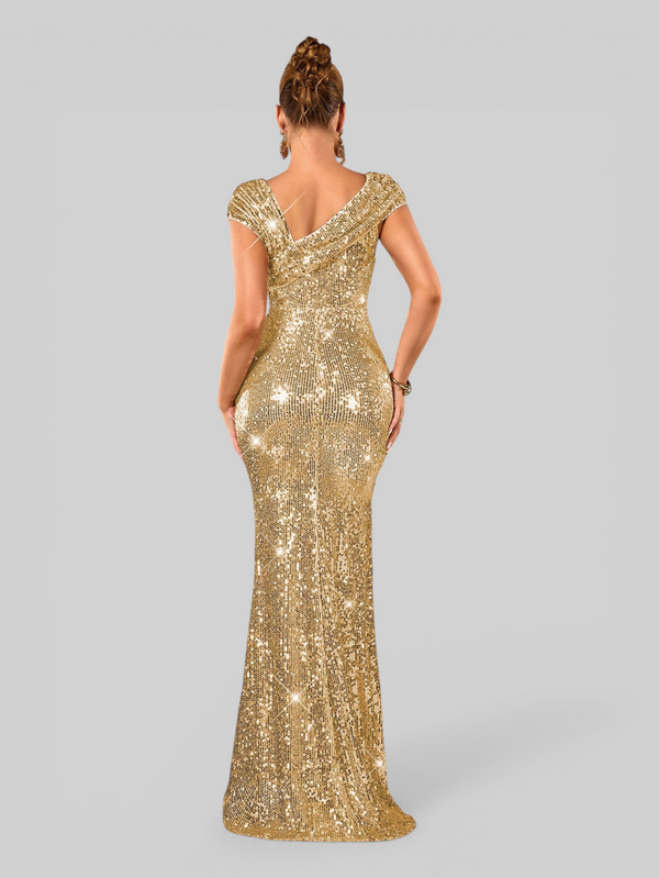 Vestido de Festa Longo Assimétrico Paetê Voltz