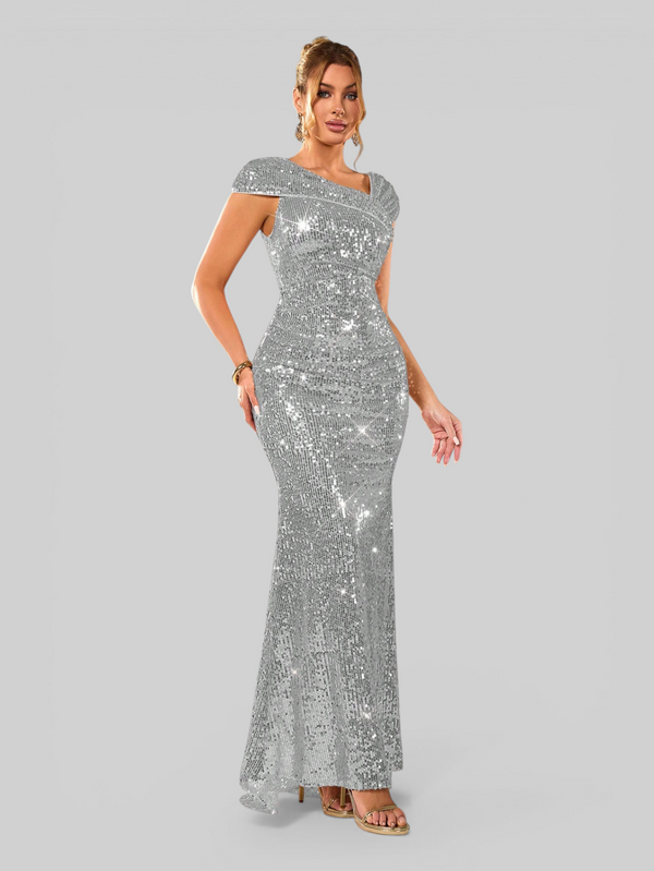 Vestido de Festa Longo Assimétrico Paetê Voltz