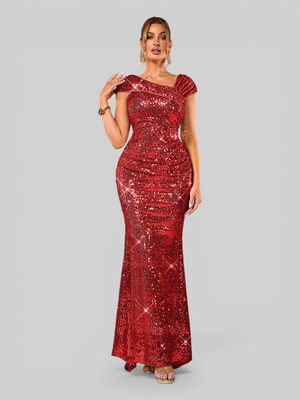 Vestido de Festa Longo Assimétrico Paetê Voltz