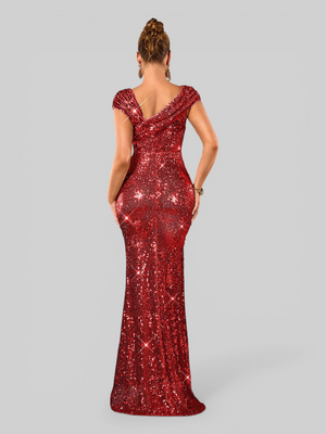 Vestido de Festa Longo Assimétrico Paetê Voltz