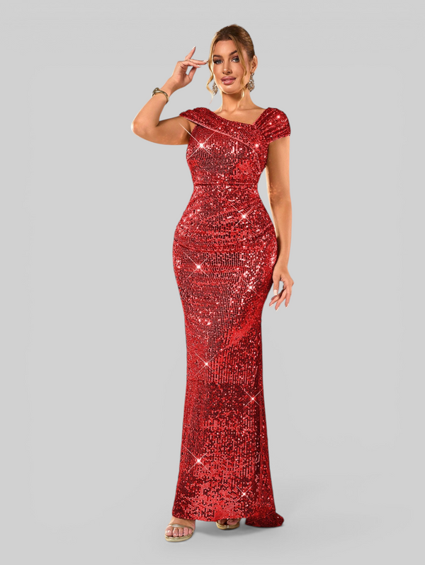 Vestido de Festa Longo Assimétrico Paetê Voltz