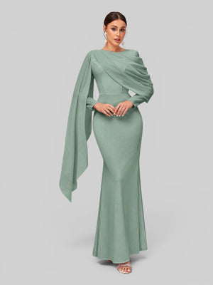 Vestido de Festa Longo Assimétrico com Capa Telma