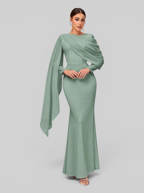 Vestido de Festa Longo Assimétrico com Capa Telma