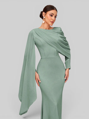 Vestido de Festa Longo Assimétrico com Capa Telma