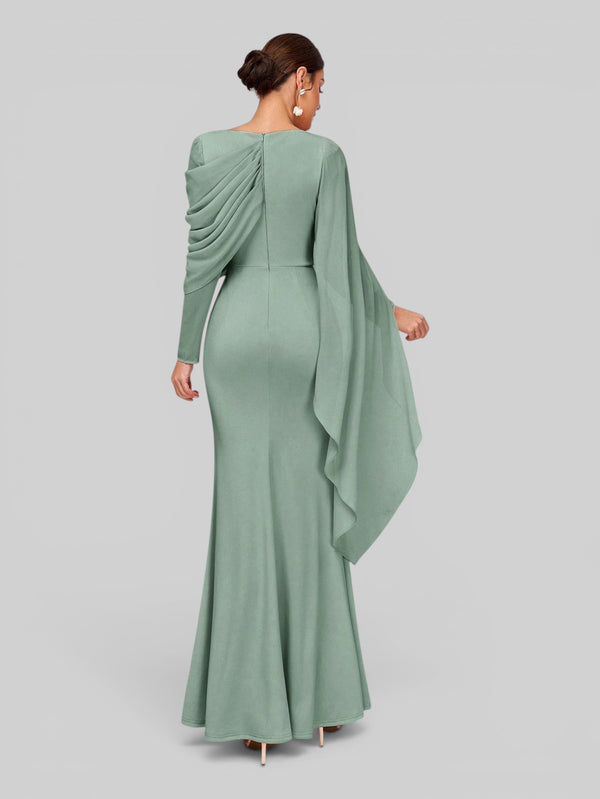 Vestido de Festa Longo Assimétrico com Capa Telma