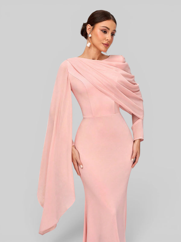 Vestido de Festa Longo Assimétrico com Capa Telma