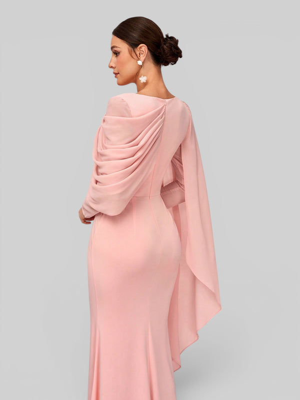 Vestido de Festa Longo Assimétrico com Capa Telma