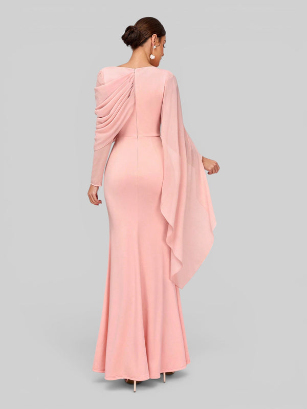 Vestido de Festa Longo Assimétrico com Capa Telma