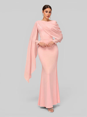 Vestido de Festa Longo Assimétrico com Capa Telma
