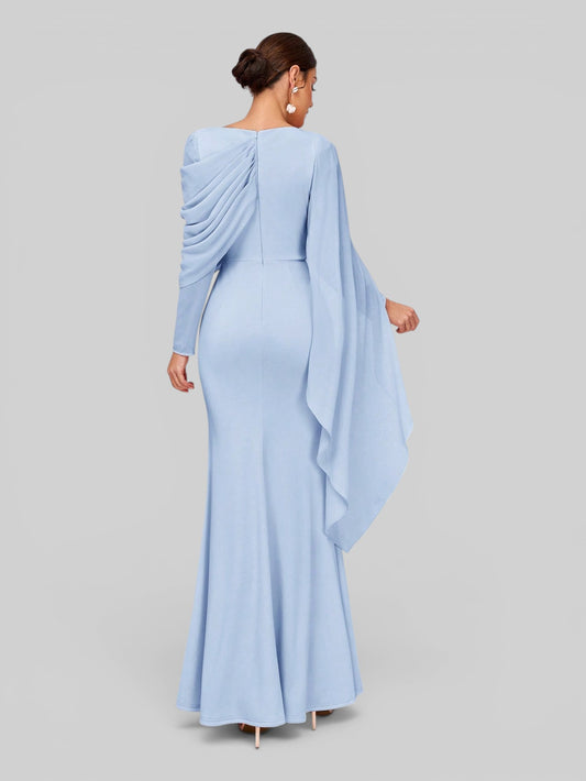 Vestido de Festa Longo Assimétrico com Capa Telma