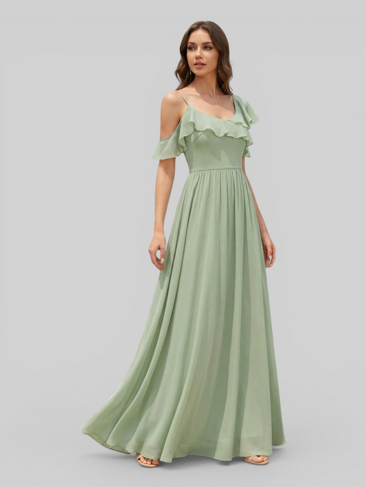 Vestido de Festa Longo Babados Dira