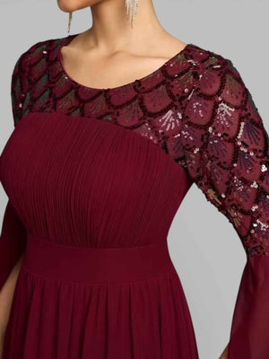 Vestido de Festa Longo Bordado Manga Capa Aurora Paetê