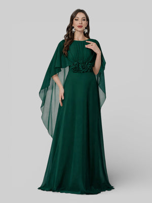 Vestido de Festa Longo Bordado com Capa Aurora Flowers - Aurea Dress