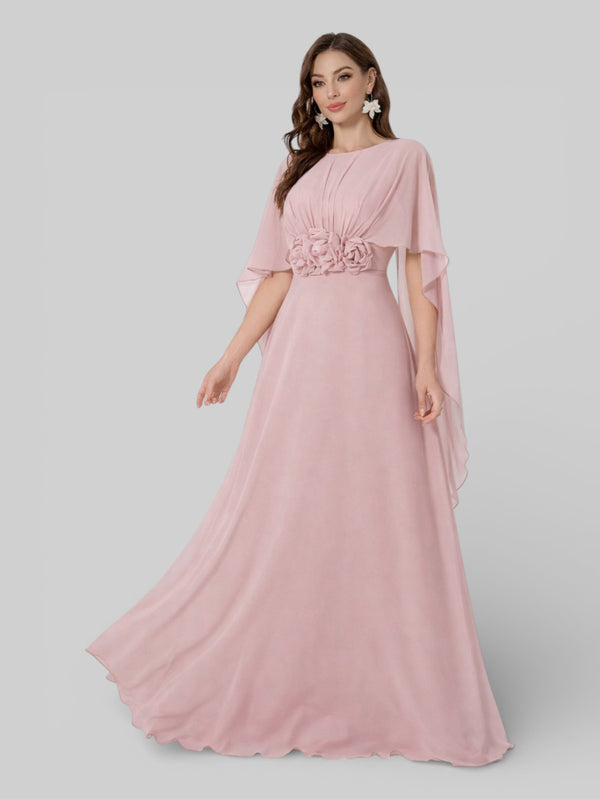 Vestido de Festa Longo Bordado com Capa Aurora Flowers - Aurea Dress
