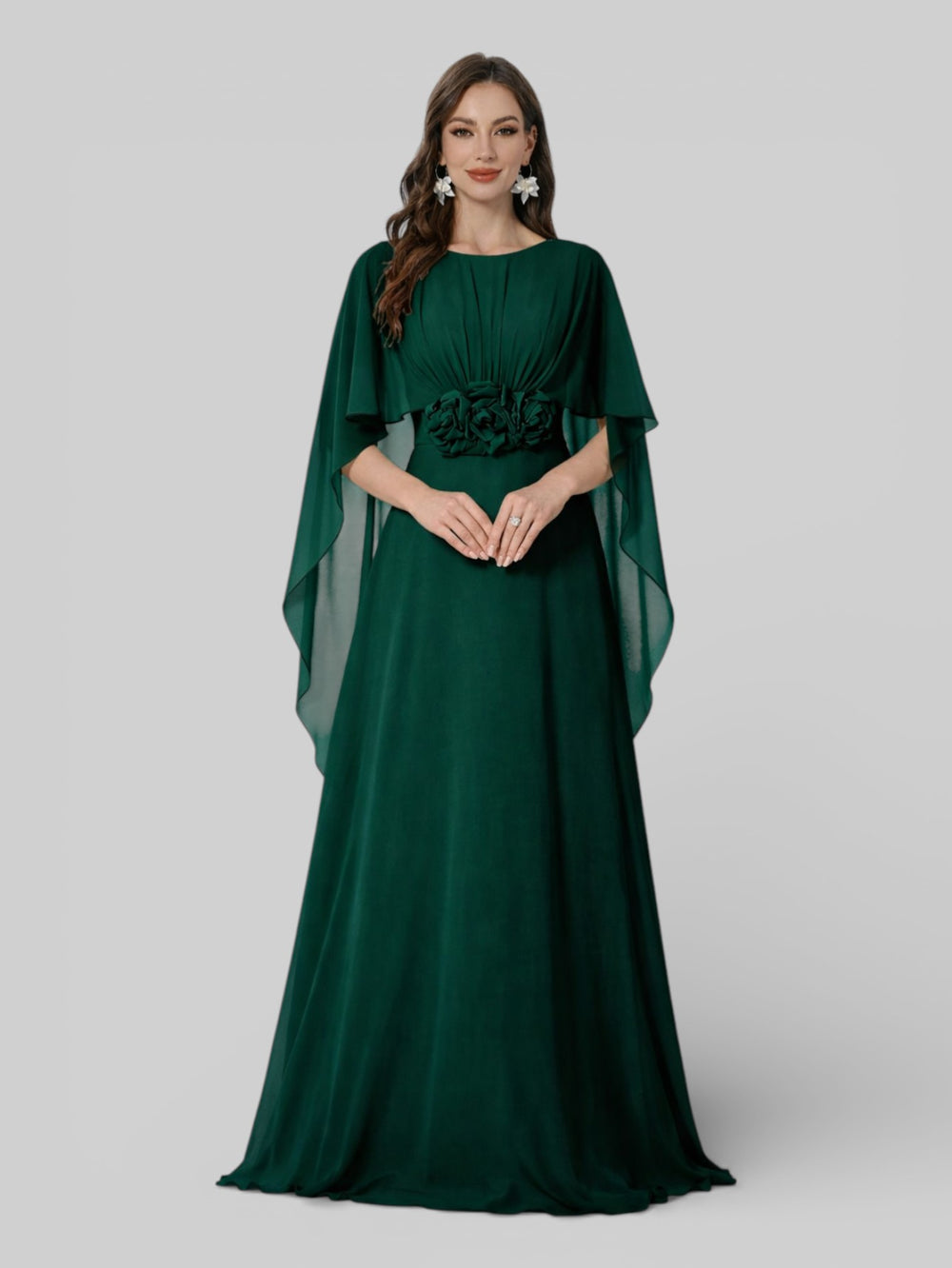 Vestido de Festa Longo Bordado com Capa Aurora Flowers