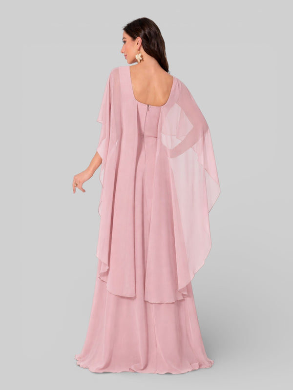 Vestido de Festa Longo Bordado com Capa Aurora Flowers - Aurea Dress