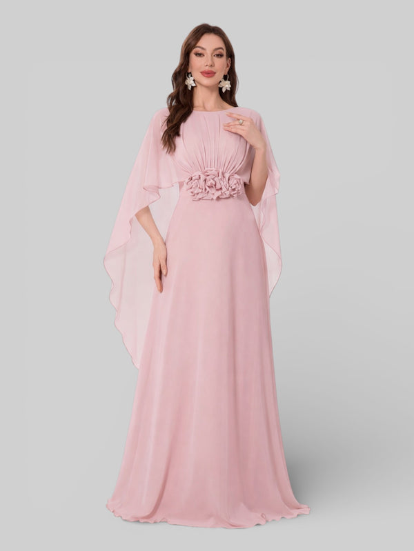 Vestido de Festa Longo Bordado com Capa Aurora Flowers - Aurea Dress